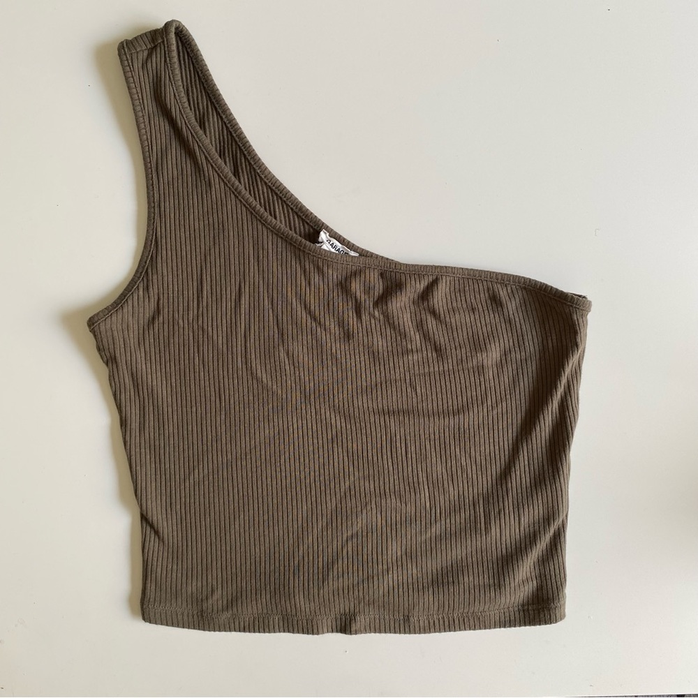 GARAGE ONE SHOULDER OLIVE GREEN TANK TOP CROP TOP